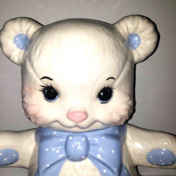 Teddy Bear Blue Ribbon Hand Craft by Cresteramics Creston BC Cookie jar - Picture 2 of 12